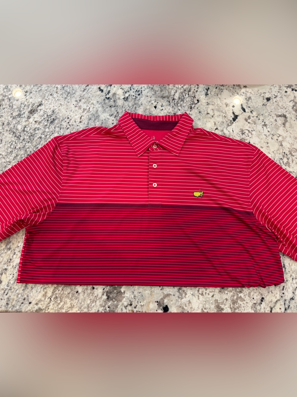 Masters Red Striped Polo with Yellow Emblem